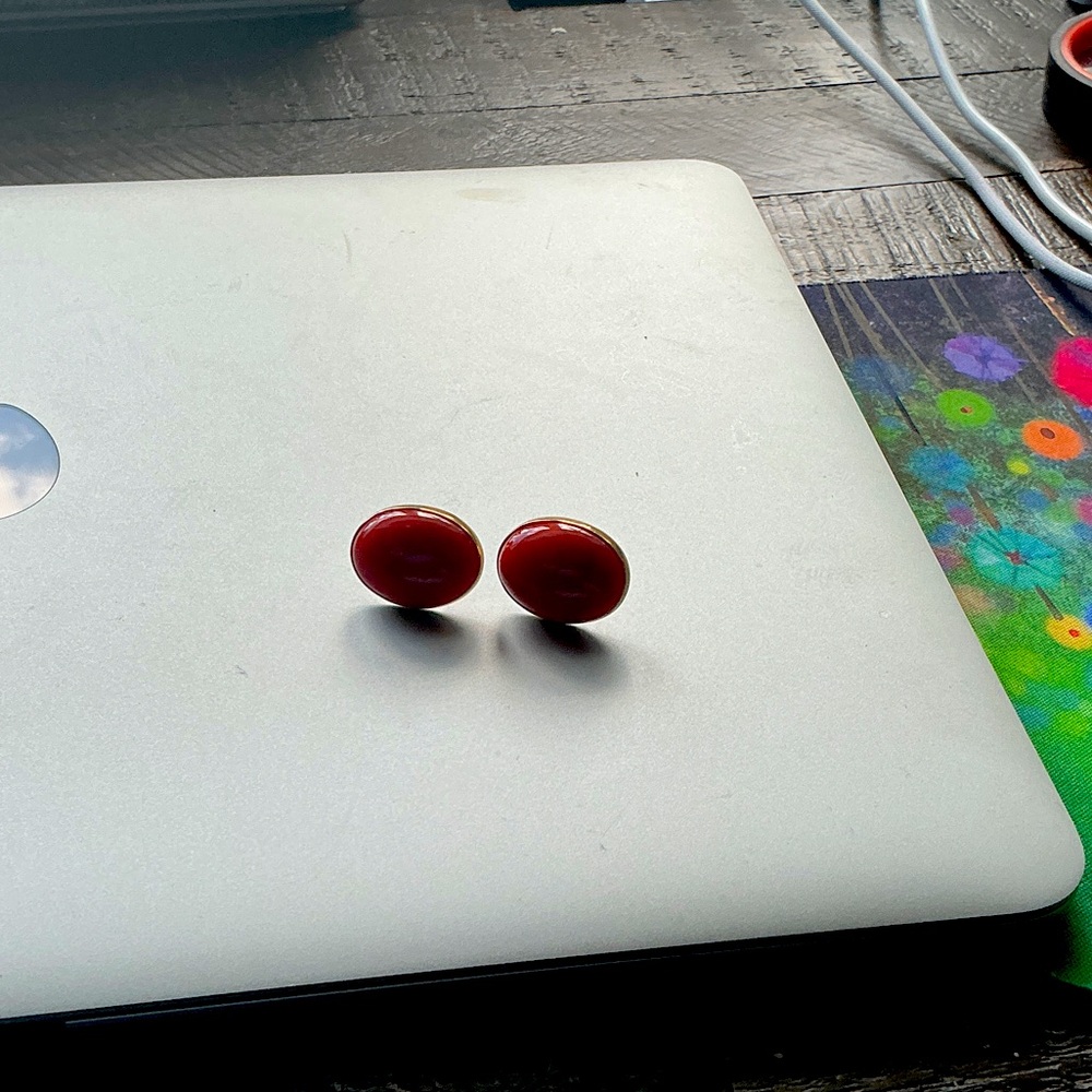 Coral oval earrings in a 14K bezel